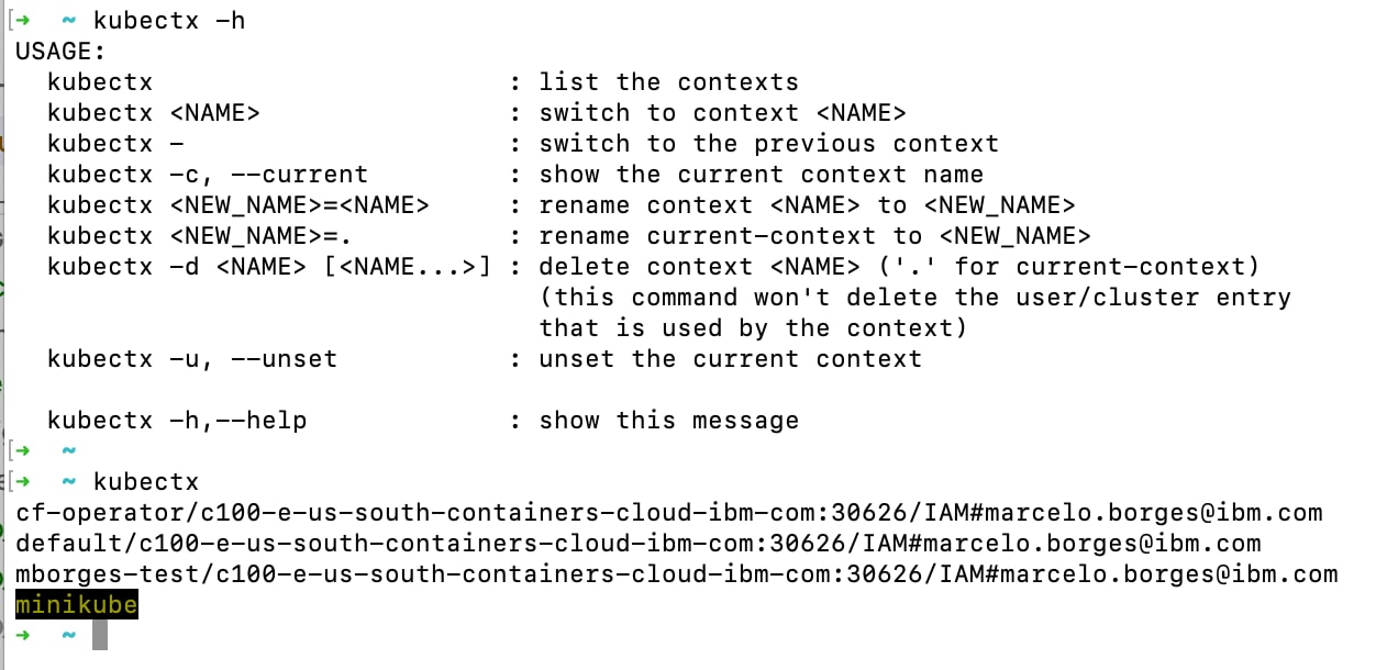 当使用多个集群时，kubectx使在上下文之间切换变得轻而易举：